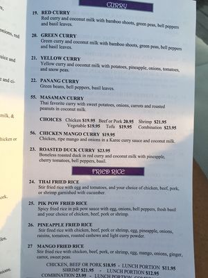 Other menu veggie options  at Thai Orchid in Providenciales