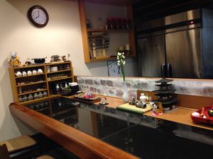counter table with lots of beautiful Japanese miniature structures at Shiki-Saisai Non in Shirahama