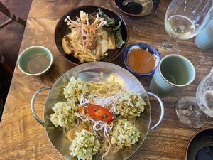 Fem sorters svamp and friterade tofubollar  at Minh Mat in Stockholm