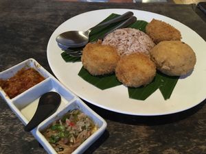 Mixed deep fried vegan goods like tofu balls at Sopa - Jl Raya Nyuh in Ubud