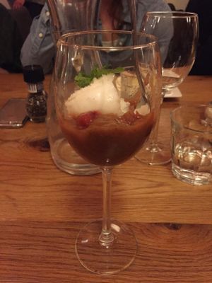 Strawberry - pineapple chutney with lemon sorbet at Eetcafe Ceramique in Maastricht