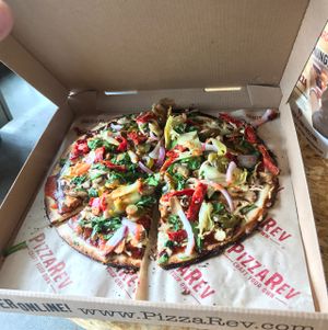 Can't wait to eat this yummy looking pizza. at PizzaRev in Bakersfield