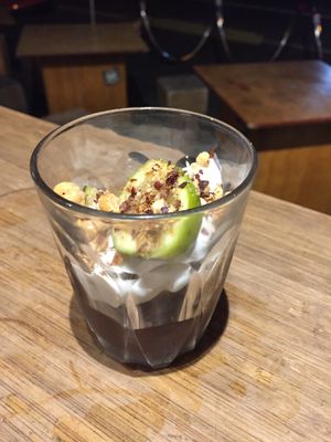 Vegan jaffa mousse with figs, hazlenut and coconut yoghurt  at Ray Cafe in Brunswick