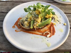 Avocado and corn on toast at Ray Cafe in Brunswick