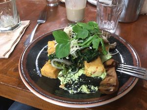 Yummy mushroom and chickpea dish at Ray Cafe in Brunswick