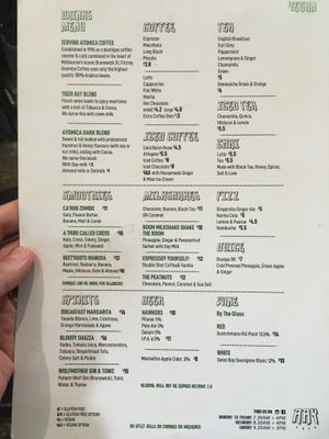 Vegan Drink menu at Ray Cafe in Brunswick