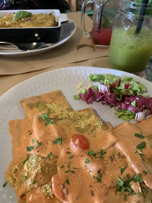 Ravioli and Lasagne - home made - plus nice juices  at Samelo Veg in Tenerife