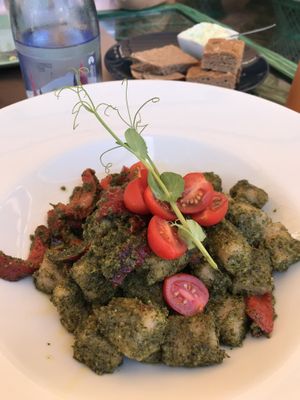 Gnocchi with moringa pesto at Samelo Veg in Tenerife