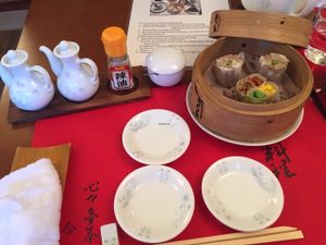 Steamed Shaomai (tofu dumplings) and Four-color dumplings at SinSinTei in Nagoya
