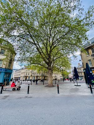 Seating in the square opposite   at Chai Walla in Bath