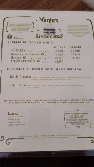 menu at Green Vurgers in San Jose