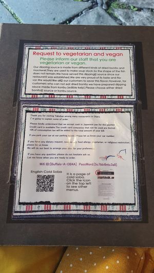 Menu  at Yabuhan in Otaru