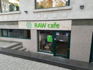outside at BIOrganic Raw Cafe in Chisinau