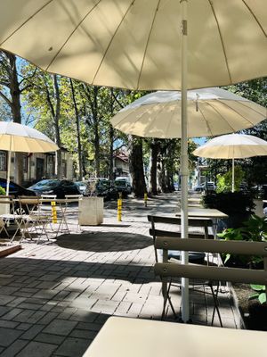 Outside seating   at BIOrganic Raw Cafe in Chisinau