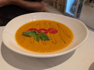 Tasty tomato soup at BIOrganic Raw Cafe in Chisinau