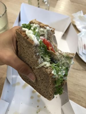 Tzaziki sandwich - also comes with a hummus sandwich in a package  at BIOrganic Raw Cafe in Chisinau