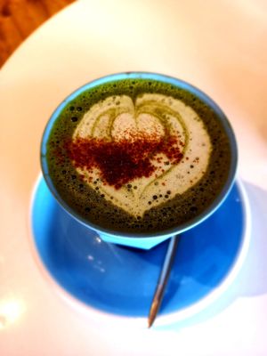 Almond milk matcha latte at The Grind Coffee Company in Johannesburg