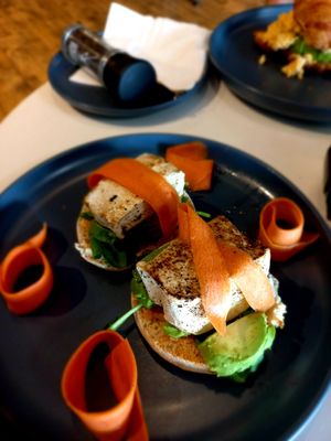 English breakfast muffins with avo and tofu at The Grind Coffee Company in Johannesburg