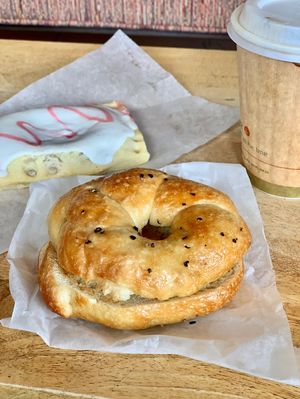 Salt & Pepper Bagel with cashew cream cheese at Ghostlight Coffee in Dayton