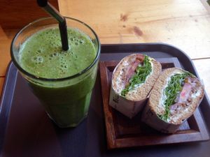 bean burger and green smoothie  at Kong's Burger - Gaya-daero in Busan