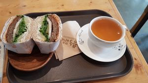 Vegan burger with green tea at Kong's Burger - Gaya-daero in Busan