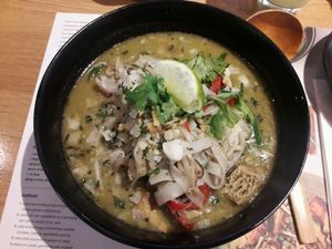 Spicy, huge portion of soup at Wagamama in Frederiksberg