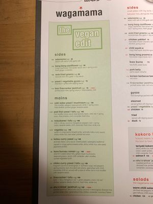 Vegan menu   at Wagamama - Tivoli in Copenhagen