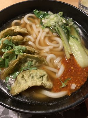 Spicy vegan ramen with gyoza   at Wagamama - Tivoli in Copenhagen