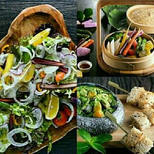 Daily Catch, Steamed Veg Basket & Green Curry with Grilled Rice Cake at Vanimal in Hong Kong Island