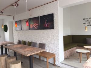 upstairs seating with cool lamps (: at Saftcraft in Frankfurt