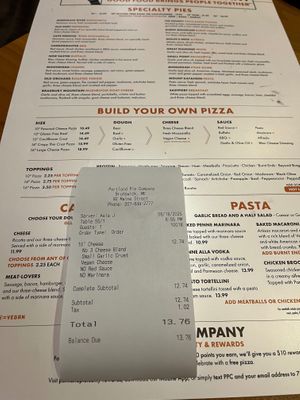 tried to upcharge for the vegan cheese at Portland Pie Company in Brunswick