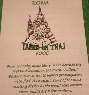Menu and logo at Kona Taeng - On Thai in Kailua Kona