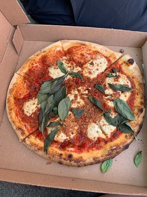 spicy sausage pizza at Double Zero in New York City