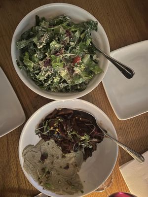 Caesar salad and mushroom dish with pistachio yogurt  at Double Zero in New York City