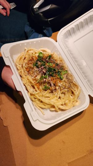 Take-out Cacio e pepe at Double Zero in New York City