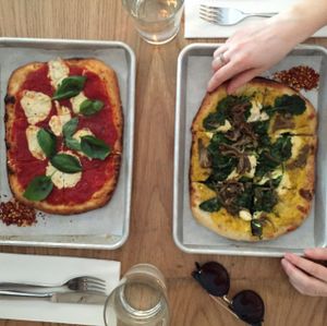 White pizza on top, classic margherita below at Double Zero in New York City