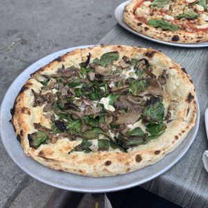 Truffle cashew cream with shrooms and baby kale  at Double Zero in New York City