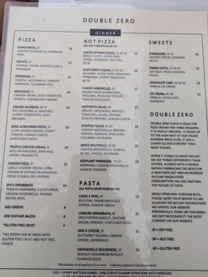 Food at Double Zero in New York City