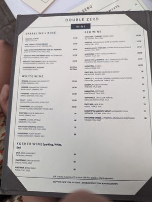 Wine at Double Zero in New York City