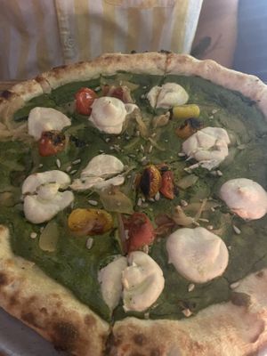 Basil sunflower pesto pizza  at Double Zero in New York City