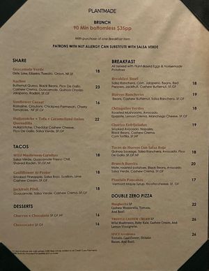 Brunch menu  at Double Zero in New York City