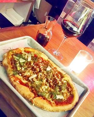 Sausage Pizza (no longer on their menu) paired with Sangiovese. at Double Zero in New York City