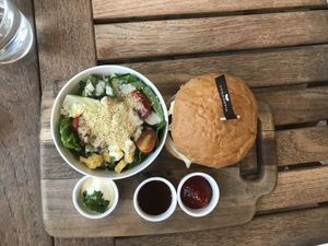 Vegan burger at Veganerie Concept - Benjasiri Park in Bangkok