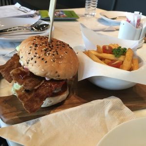 BLT burger! The bacon is really good. at Veganerie Concept - Benjasiri Park in Bangkok