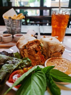 Tofu wrap with a satay peanut sauce. at Veganerie Concept - Benjasiri Park in Bangkok
