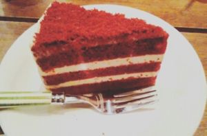 Vegan red velvet cake  at Veganerie Concept - Benjasiri Park in Bangkok