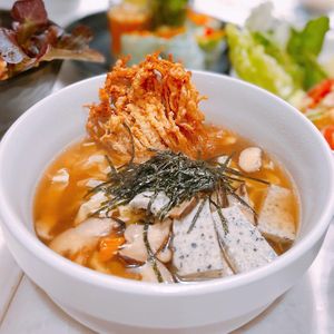 Tofu noodles soup  at Veganerie Concept - Benjasiri Park in Bangkok