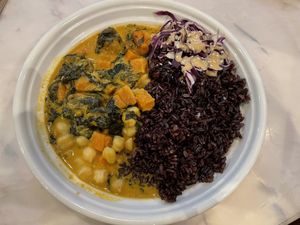 Chickpea and sweet potato rice bowl, 230 baht  at Veganerie Concept - Benjasiri Park in Bangkok