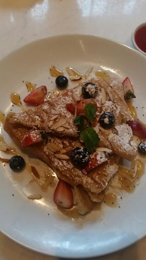 Mixed berry crepe with whipped cream and berry sauce! at Veganerie Concept - Benjasiri Park in Bangkok