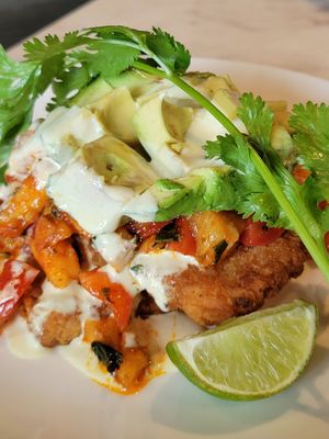 Holiday hash - this wasn't good. Burned hashbrowns and strange sauce at Veganerie Concept - Benjasiri Park in Bangkok